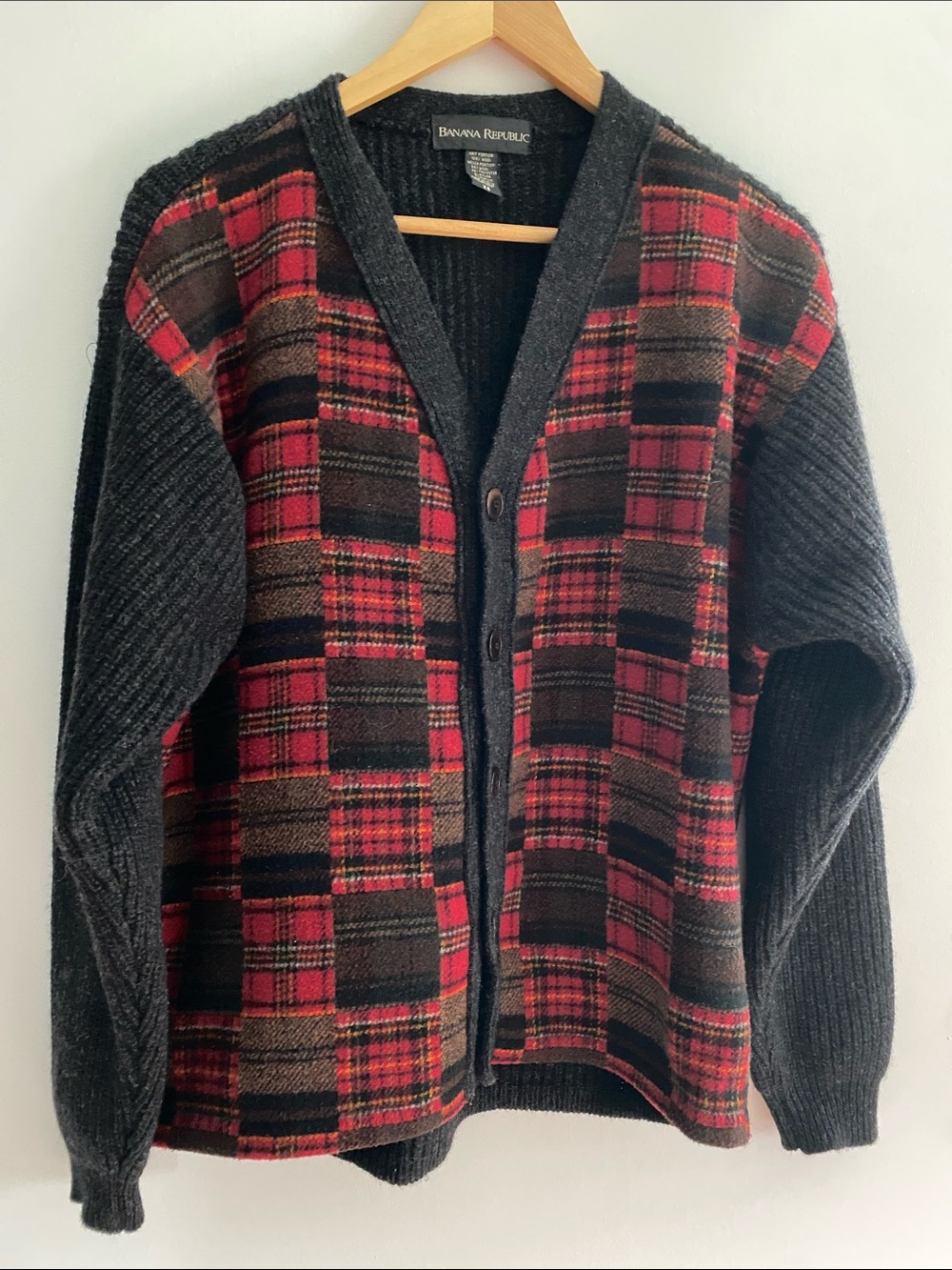 Banana Republic Vintage Wool Red Plaid Cardigan
